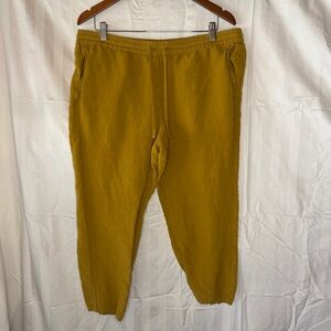 J. Jill Linen Pants L Petite Mustard Yellow Elastic Waist Relaxed Classic Casual